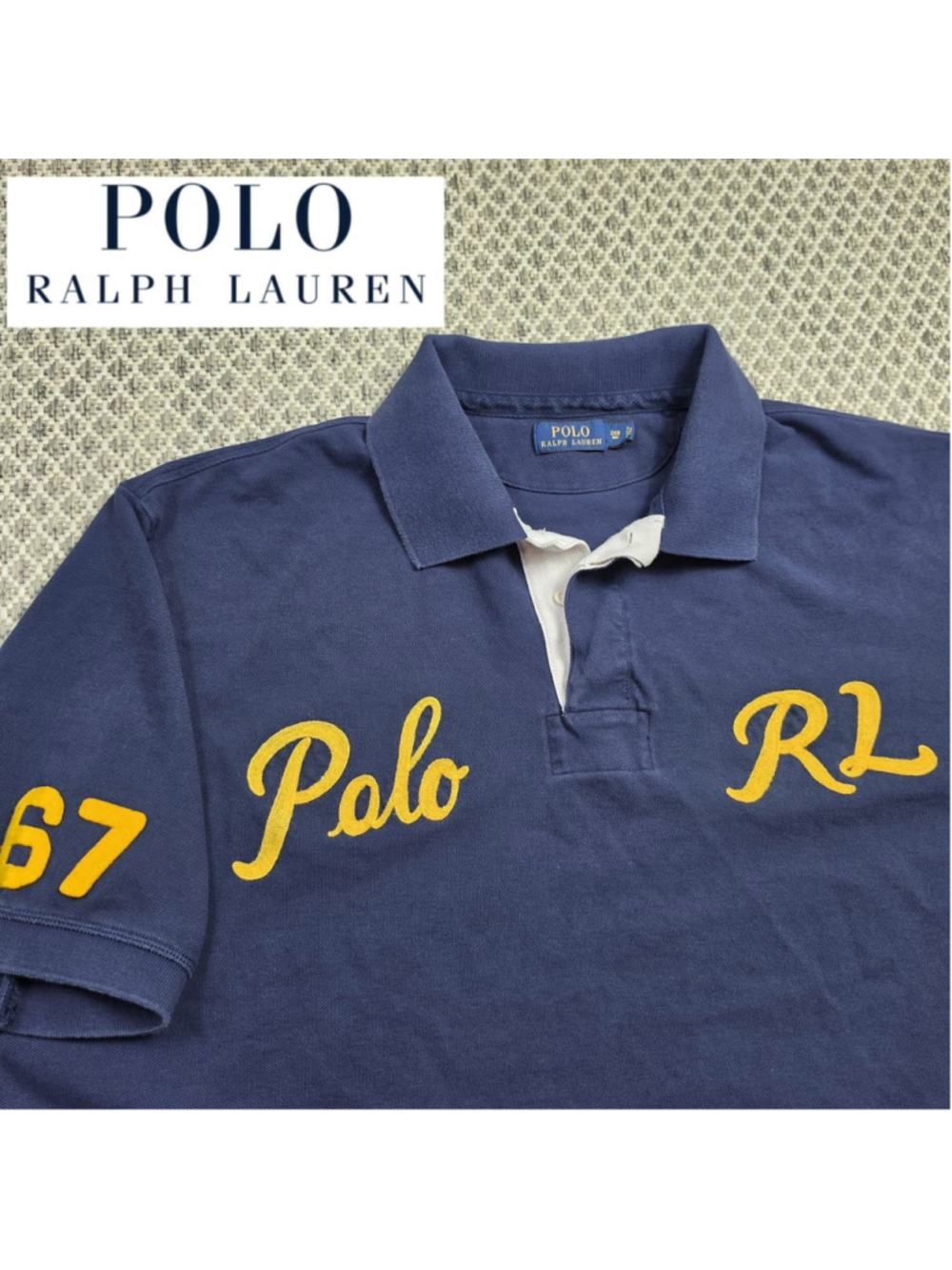 Polo Ralph Lauren Mens 3XB Navy Yellow Script Logo 67 Big Tall Polo Shirt